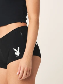 Missguided x Playboy Bunny Logo Graphic Booty Shorts With Back Print Mini Hot Pants Fitted Summer Festival Style Lounge Gym Black And White Alt Casual - Black - View 7