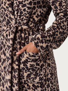 MISSGUIDED TEEN 豹紋連帽抓絨睡袍附腰帶，舒適保暖包圍式家居服，長袖毛絨冬季睡衣 - 彩色 - 查看 5