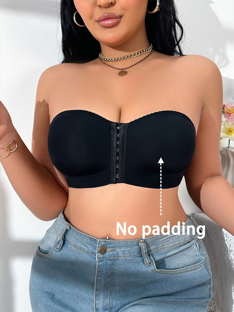 SHEIN Plus Size Wireless Front Closure Seamless Bra - Black - View 3