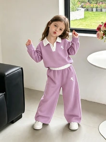 SHEIN Playful Pals 女童（小）T卹套裝 - 紫色 - 查看 1