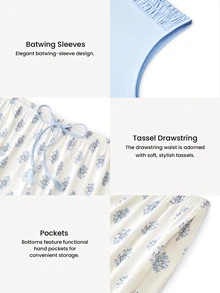LUVLETTE Plus Size Natural Cozy Summer Light Light Blue Camisole Top & Printed Shorts Fresh Pajama Set Cool Summer Home Wear Lounge Set Graphic - Blue - View 5