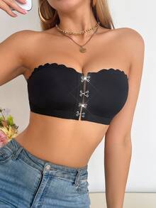 SHEIN 1pc Women Front-Closure Camisole Bralette - Black - View 4