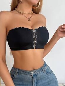 SHEIN 1pc Women Front-Closure Camisole Bralette - Black - View 5