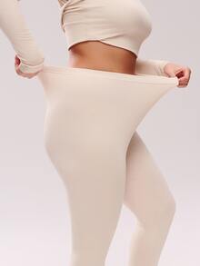 LUVLETTE Plus Women's Thermal Underwear Ultra-Soft Base Layer Cold Weather Warm Winter PJ Set Round Neck Top And Long Bottoms Beige Lightweight Pajama Sets - Beige - View 4