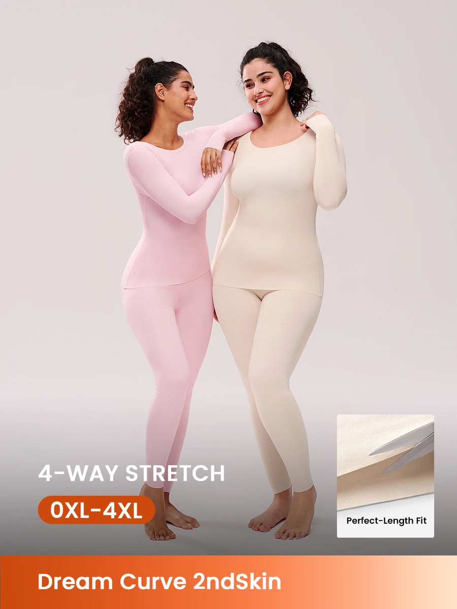 LUVLETTE Plus Women's Thermal Underwear Ultra-Soft Base Layer Cold Weather Warm Winter PJ Set Round Neck Top And Long Bottoms Beige Lightweight Pajama Sets - Beige - View 1