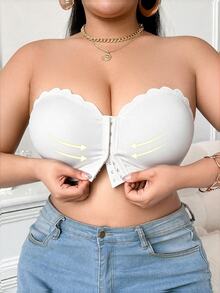 SHEIN 1pc Plus Size Women Front Closure Bandeau Bra - White - View 3