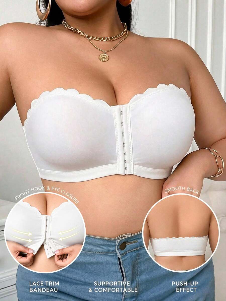 SHEIN 1pc Plus Size Women Front Closure Bandeau Bra - White - View 1