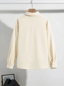 SHEIN 兒童春秋季大童男孩休閒修身長袖單排扣襯衫 - 杏色 - 查看 2