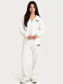 MISSGUIDED TEEN Sport Club Cropped Full-Zip Sweatshirt With Collegiate Back Graphic And Star Zipper Pull Detail For Fall Winter Athletic - Apricot - View 3