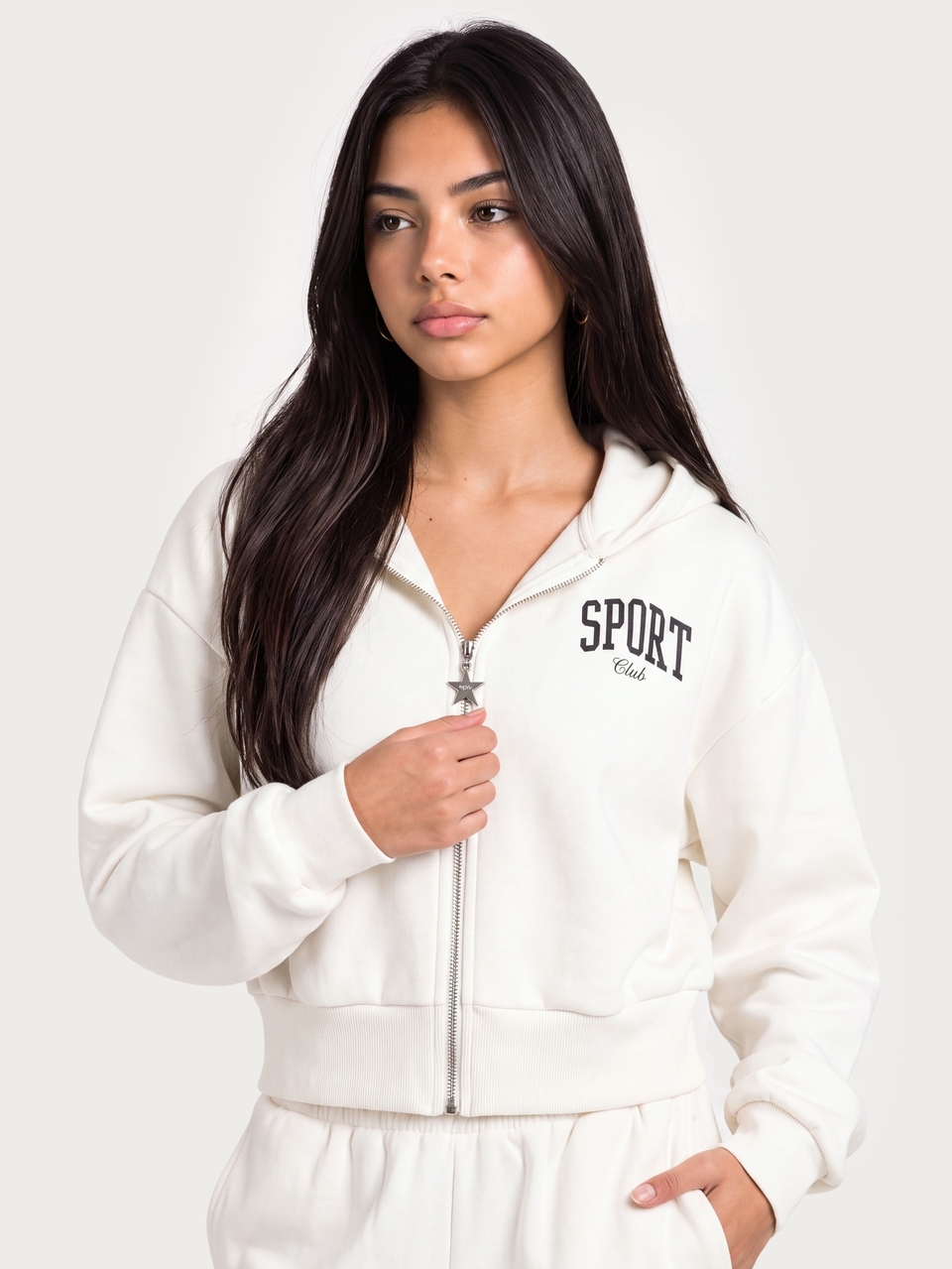 MISSGUIDED TEEN Sport Club Cropped Full-Zip Sweatshirt With Collegiate Back Graphic And Star Zipper Pull Detail For Fall Winter