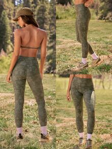 GLOWMODE 24" FeatherFit™ High-Rise Side Pocket Leggings Gym Outdoor Camping Hiking Trail Spring Summer - Trail Green - View 7