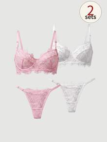 SHEIN MOD 2 Sets Women's Lace Lingerie Set - Multicolor - View 2