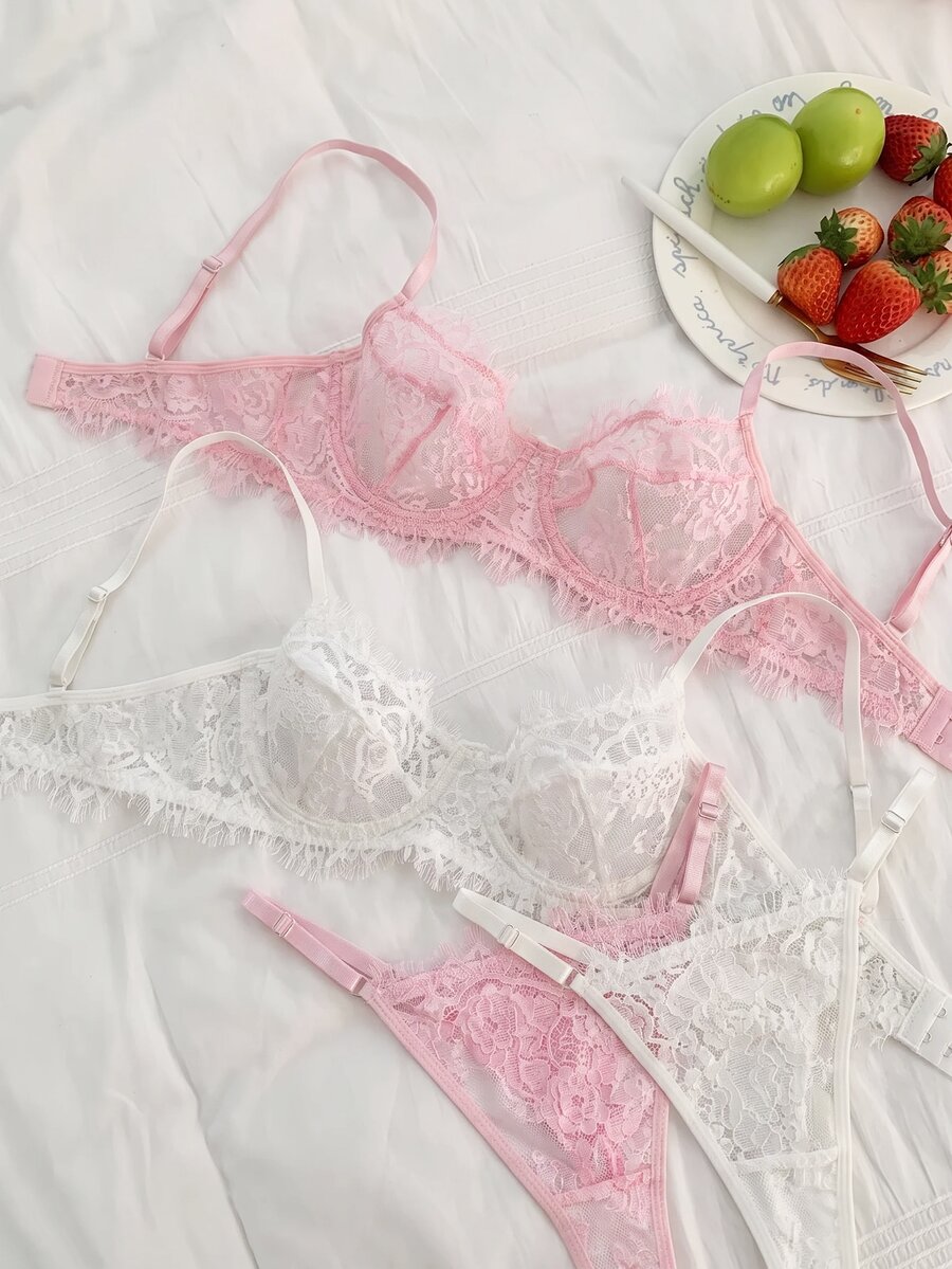 SHEIN MOD 2 Sets Women's Lace Lingerie Set - Multicolor - View 1