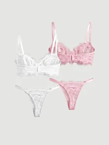 SHEIN MOD 2 Sets Women's Lace Lingerie Set - Multicolor - View 3