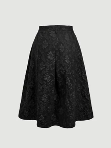 SHEIN MOD 大尺碼女款提花休閒百搭日常穿著裙，優雅，萬聖節，黑色，返校派對晚宴，校園，秋季百搭 - 黑色 - 查看 5