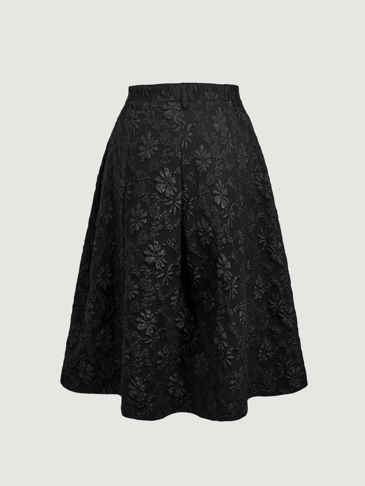SHEIN MOD Plus Size Women's Jacquard Casual Versatile Daily Wear Skirt, Elegant, Halloween, Black, Back To School Party Evening, Campus, All-Match Autumn - Black - View 5