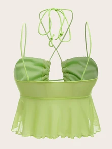 SHEIN ICON Camis Lettuce Trim Tie Back Plain Seksi - Lime Green - View 2