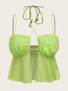 SHEIN ICON Camis Lettuce Trim Tie Back Plain Seksi - Lime Green - View 5