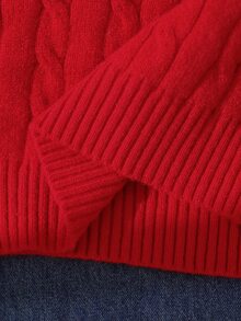 SHEIN 女童（大童）淺杏色V領刺繡針織背心，柔軟舒適，適合日常穿著、外出、旅行、度假、居家、托兒所與遊戲 - 紅色 - 查看 5
