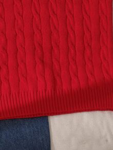 SHEIN 女童（大童）淺杏色V領刺繡針織背心，柔軟舒適，適合日常穿著、外出、旅行、度假、居家、托兒所與遊戲 - 紅色 - 查看 6