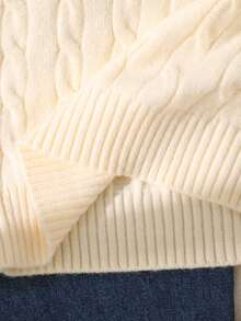 SHEIN 青少年女孩米色麻花編織針織背心，柔軟舒適，V領無袖學院風套頭衫，適合男孩女孩休閒穿著 - 杏色 - 查看 7