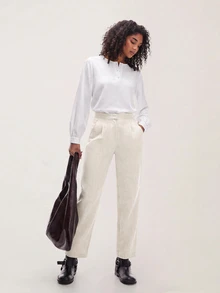 SHEIN BASICS Women's Solid Color Button Half-Placket Long Sleeve Casual Modest Minimalist Elegant Shirt Teachers' Day Office White Autumn - White - View 8