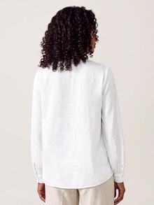 SHEIN BASICS Women's Solid Color Button Half-Placket Long Sleeve Casual Modest Minimalist Elegant Shirt Teachers' Day Office White Autumn - White - View 7
