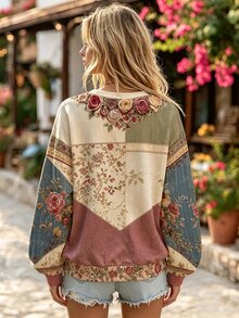 Selamara Women's Floral Pattern Casual Everyday Long Sleeve Sweatshirt - Multicolor - View 2