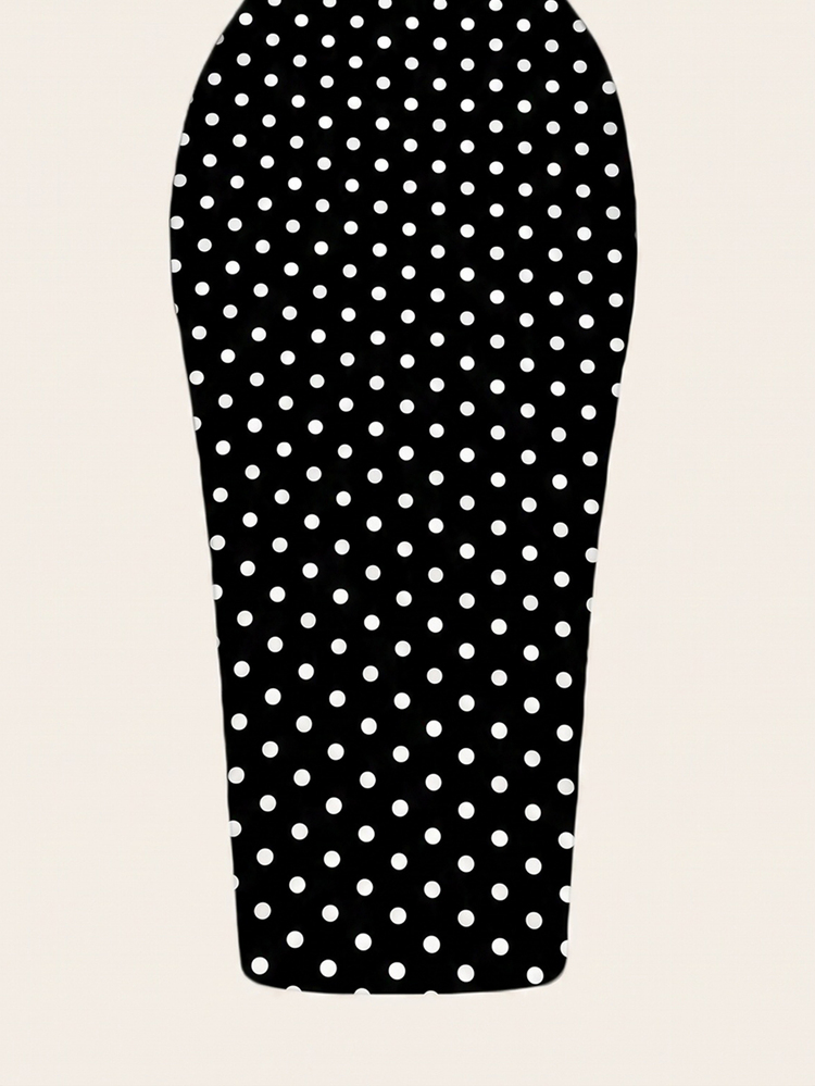 Betty Boop x SHEIN SHEIN EZwear Gaun Maxi Kasual Minimalis Motif Polkadot Vintage Kolaborasi Betty, Pas Badan, Bertali Spaghetti, Cocok untuk Musim Panas, Jalan-jalan, Liburan Pantai, Kembali ke Sekolah, Liburan - MultiWarna - View 4