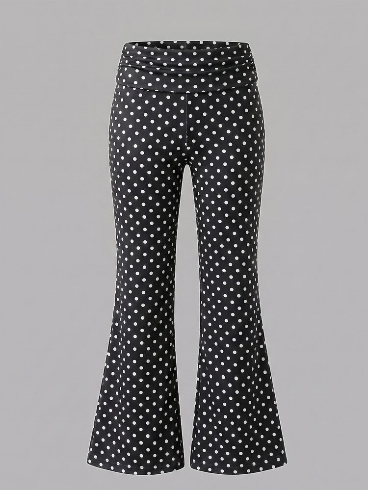 Teen Girls Leopard Print Flare Pants, Flare,Knit,Fitted, Fall Clothes, Fall, Basic, Vacation, Ruched Polka Dots Gym Yoga Tights Black Pants High Waist - Black and White - View 5