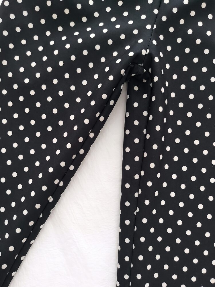 Teen Girls Leopard Print Flare Pants, Flare,Knit,Fitted, Fall Clothes, Fall, Basic, Vacation, Ruched Polka Dots Gym Yoga Tights Black Pants High Waist - Black and White - View 7