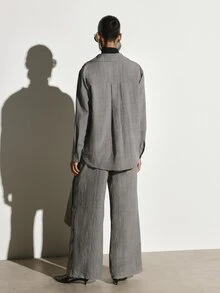 KSTM Linen Feel Oversized Button-Up Shirt And Wide Leg Trouser Co-Ord Set For Summer Office Wear - Grey - View 2