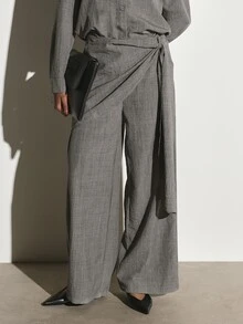 KSTM Linen Feel Oversized Button-Up Shirt And Wide Leg Trouser Co-Ord Set For Summer Office Wear - Grey - View 4