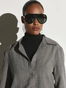 KSTM Linen Feel Oversized Button-Up Shirt And Wide Leg Trouser Co-Ord Set For Summer Office Wear - Grey - View 6