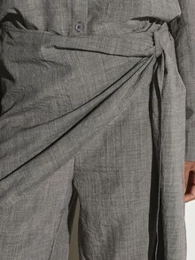 KSTM Linen Feel Oversized Button-Up Shirt And Wide Leg Trouser Co-Ord Set For Summer Office Wear - Grey - View 7