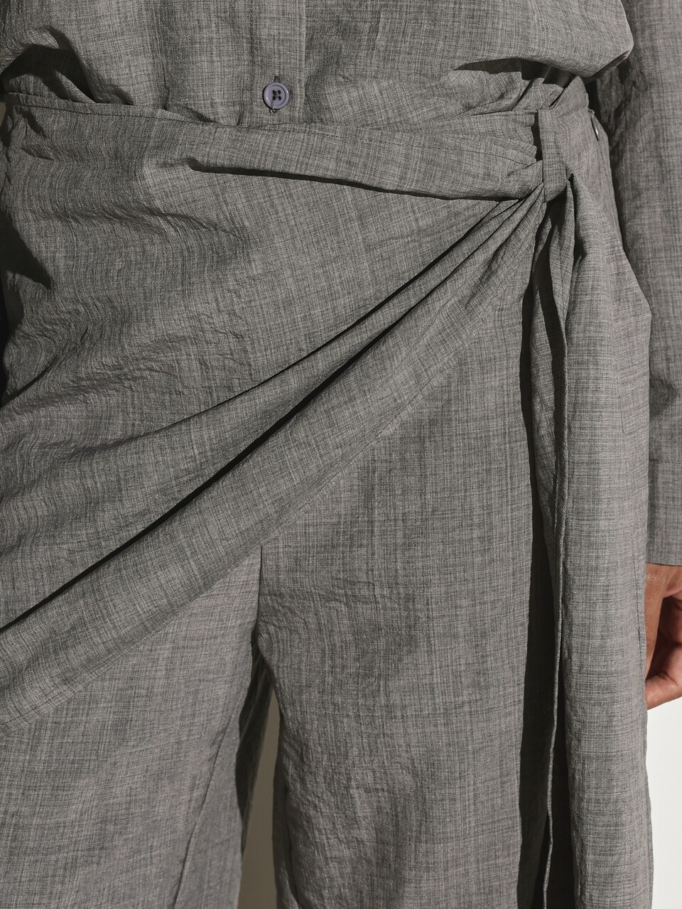 KSTM Linen Feel Oversized Elegant Button-Up Shirt And Wide Leg Trouser Co-Ord Set For Autumn Office Wear Grey