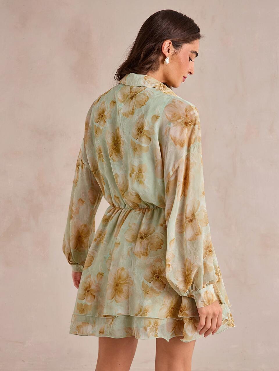 Enchnt Premium Pre-Fall Vestido Elegante Romántico para Mujer con Estampado Floral Verde Menta,Vestido Casual,Vestido de Cumpleaños,Atuendos de Festival,Ropa de Otoño,Vestido de Fiesta