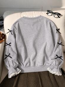 SHEIN Sparklyn Tween Girl Embroidered Sweatshirt, Vacation, Back To School, Fall, Winter - Grey - View 2