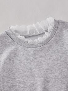 SHEIN Sparklyn Tween Girl Embroidered Sweatshirt, Vacation, Back To School, Fall, Winter - Grey - View 7