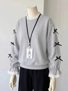 SHEIN Sparklyn Tween Girl Embroidered Sweatshirt, Vacation, Back To School, Fall, Winter - Grey - View 8