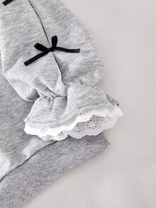 SHEIN Sparklyn Tween Girl Embroidered Sweatshirt, Vacation, Back To School, Fall, Winter - Grey - View 6