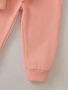 女嬰服飾 Nana 豹紋字母印花長袖連帽衛衣與慢跑褲套裝 秋冬俏皮口號運動套裝 2件套 粉色 - 粉色 - 查看 5