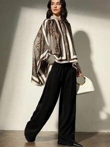 Aveloria Modichic 通勤复古撞色定位印花袖口下摆设计宽松度假风女式衬衫 - 彩色 - 查看 6