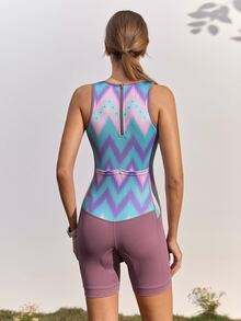 In My Nature Women's Printed Patchwork Slim Fit Romper Cycling Outfit - Purple - View 8