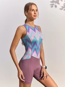 In My Nature Women's Printed Patchwork Slim Fit Romper Cycling Outfit - Purple - View 6