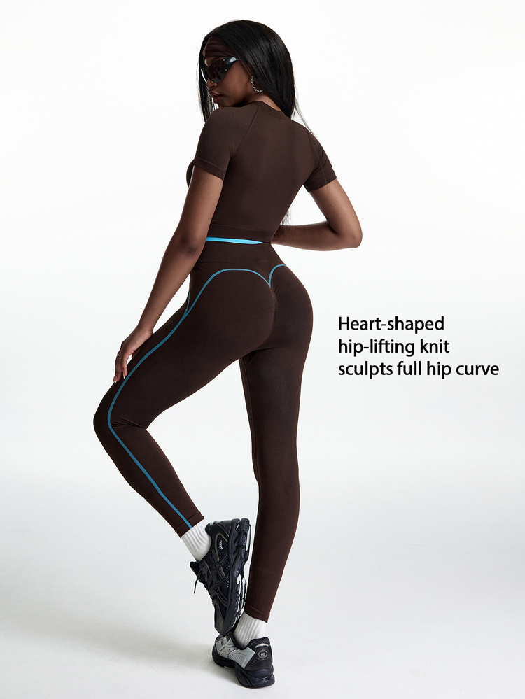 Innovista Innovista Women's Letter Print Raglan Short Sleeve T-Shirt And Leggings Seamless Sports Set Workout Gym Athletic Gym Booty Lift Squat Proof High Stretch Yoga Ru - Chocolate Brown - View 2