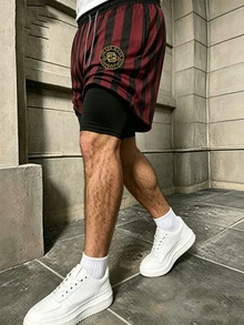 Gym Rark 男士字母條紋抽繩腰雙層運動短褲，健身房適用 - 黑色 - 查看 3