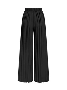 Elenzga 女士纯色简约褶裥休闲裤 - 黑色 - 查看 6