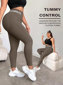 SHEIN Rhythm Era Plus Size High Elasticity Tight Fit Sports Leggings - Iron Gray - View 1