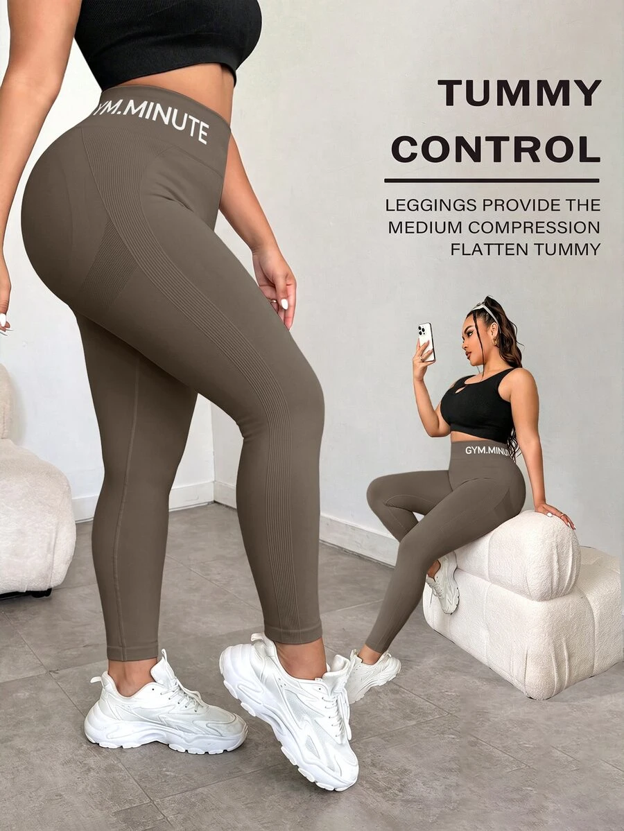 SHEIN Rhythm Era Plus Size High Elasticity Tight Fit Sports Leggings - Iron Gray - View 1